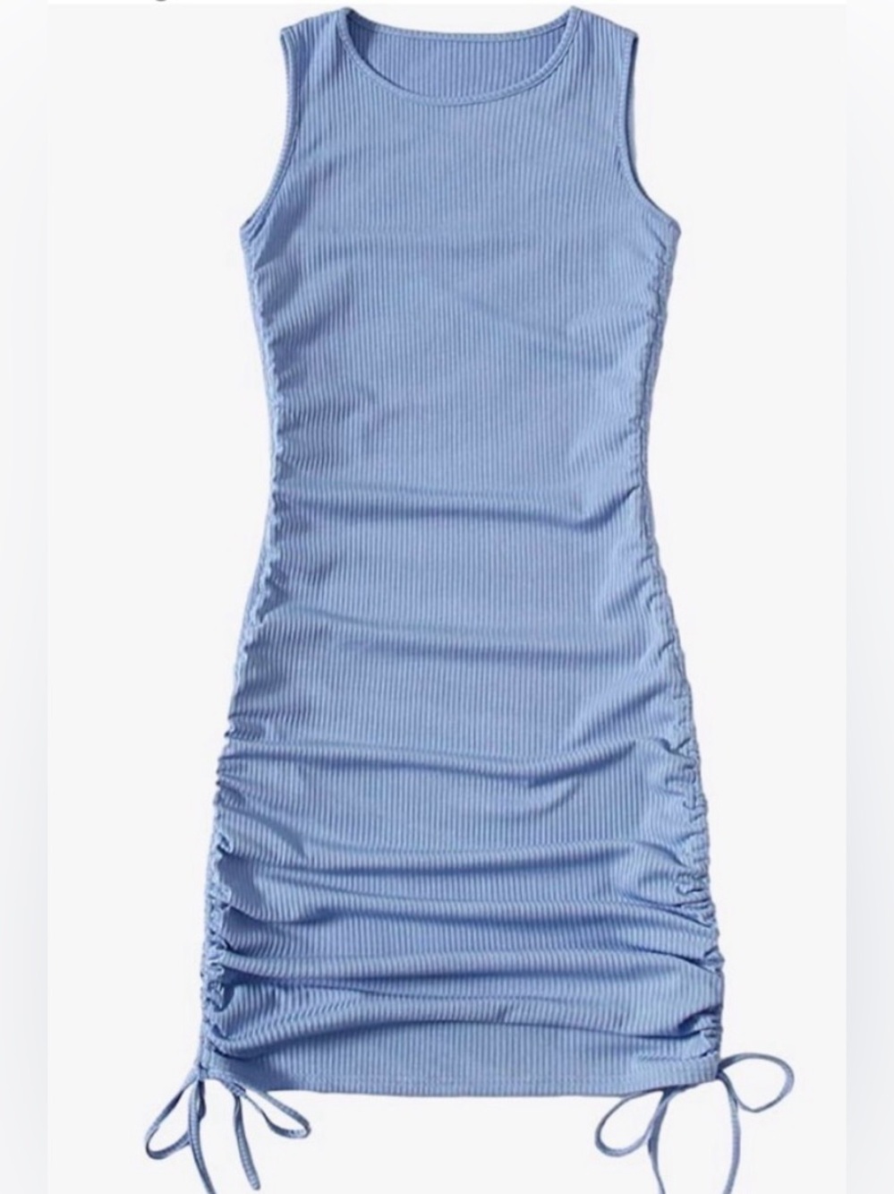 SHEIN Light Blue Ribbed Ruched Side Tank Dress